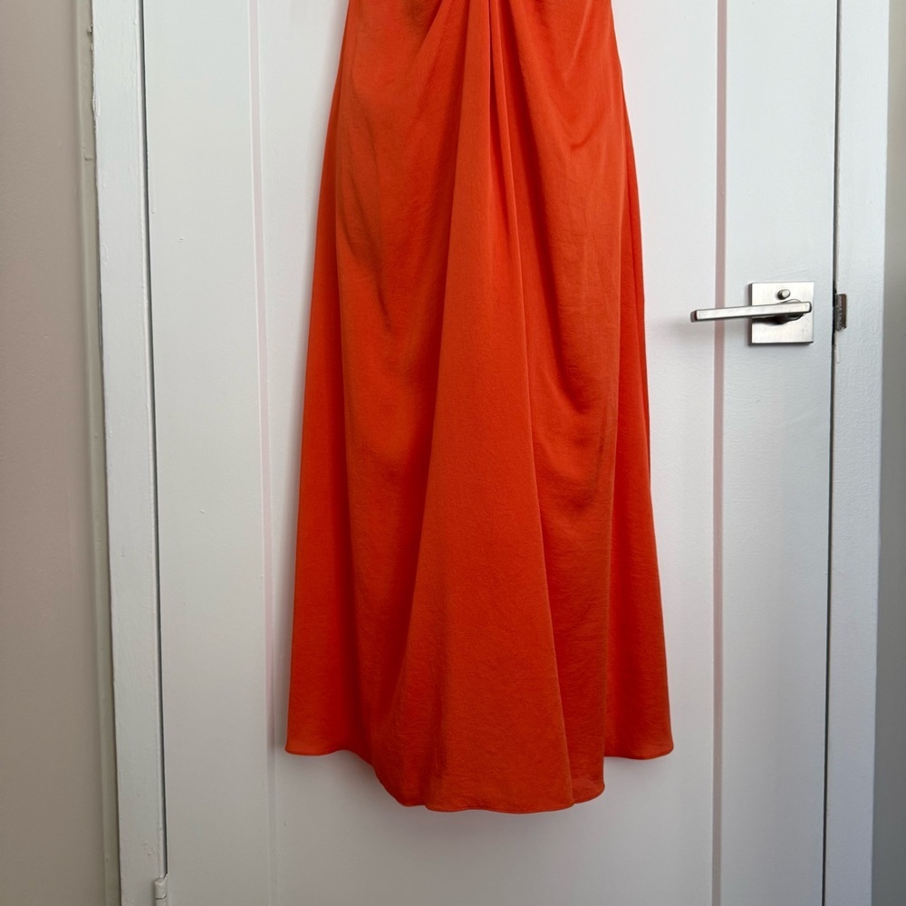 Sandro - Praline Ruched Satin-crepe Midi Dress - Orange Tomato - Picture 6 of 13